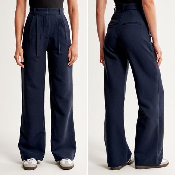 Abercrombie & Fitch Sloane Tailored Wide Leg Pant in Navy Blue Size 29/8